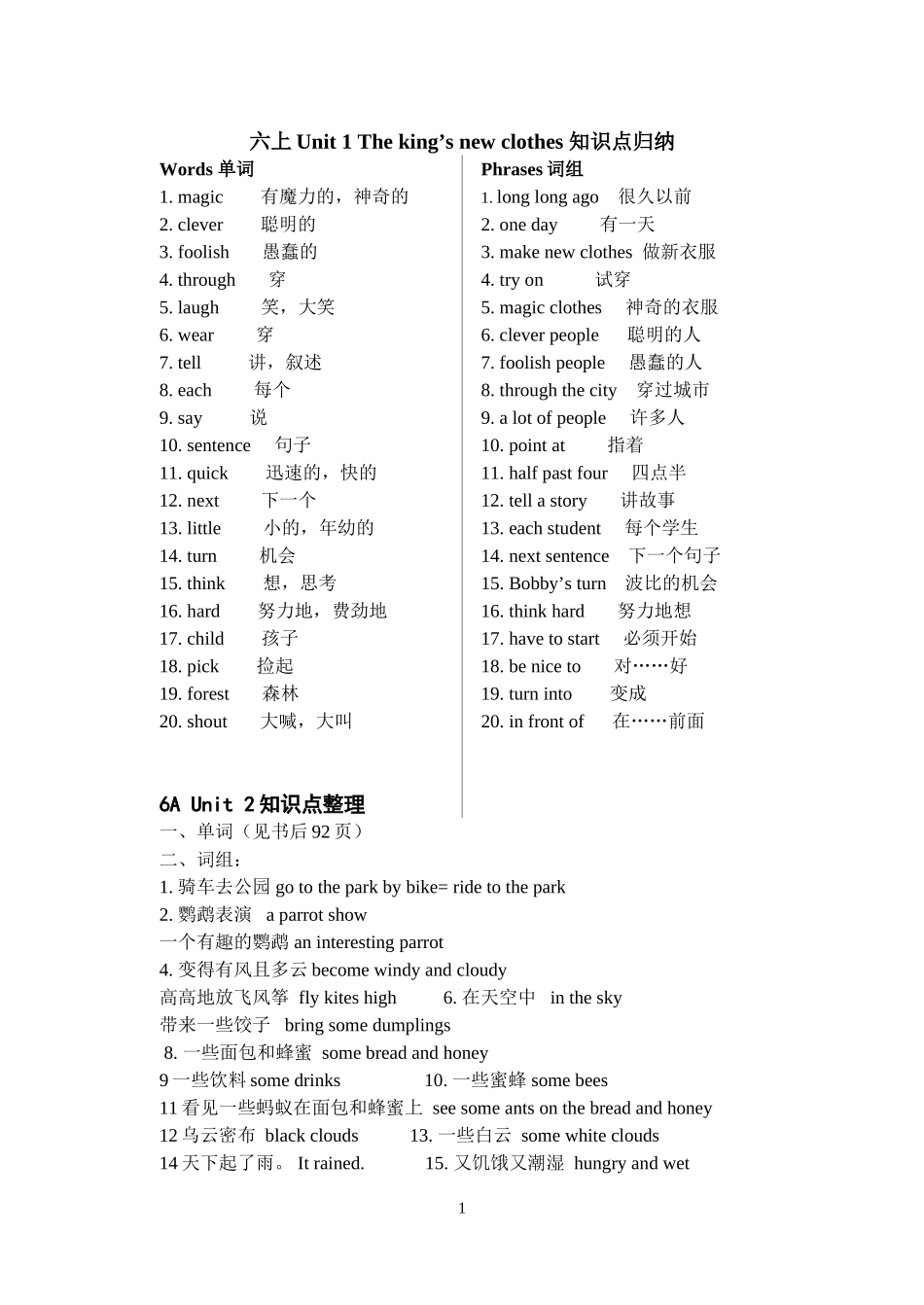 六上Unit1知识点整理_第1页