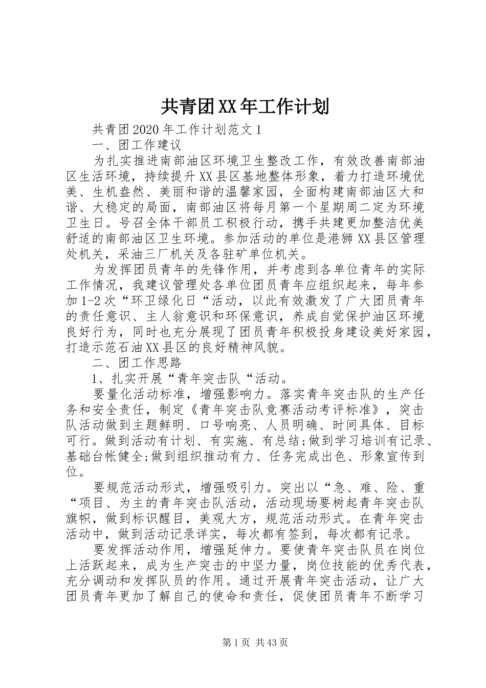 共青团XX年工作计划_第1页