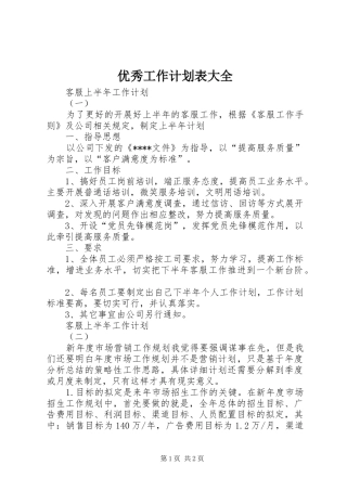 优秀工作计划表大全