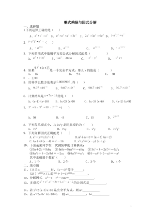 《整式的乘除与因式分解》提高训练