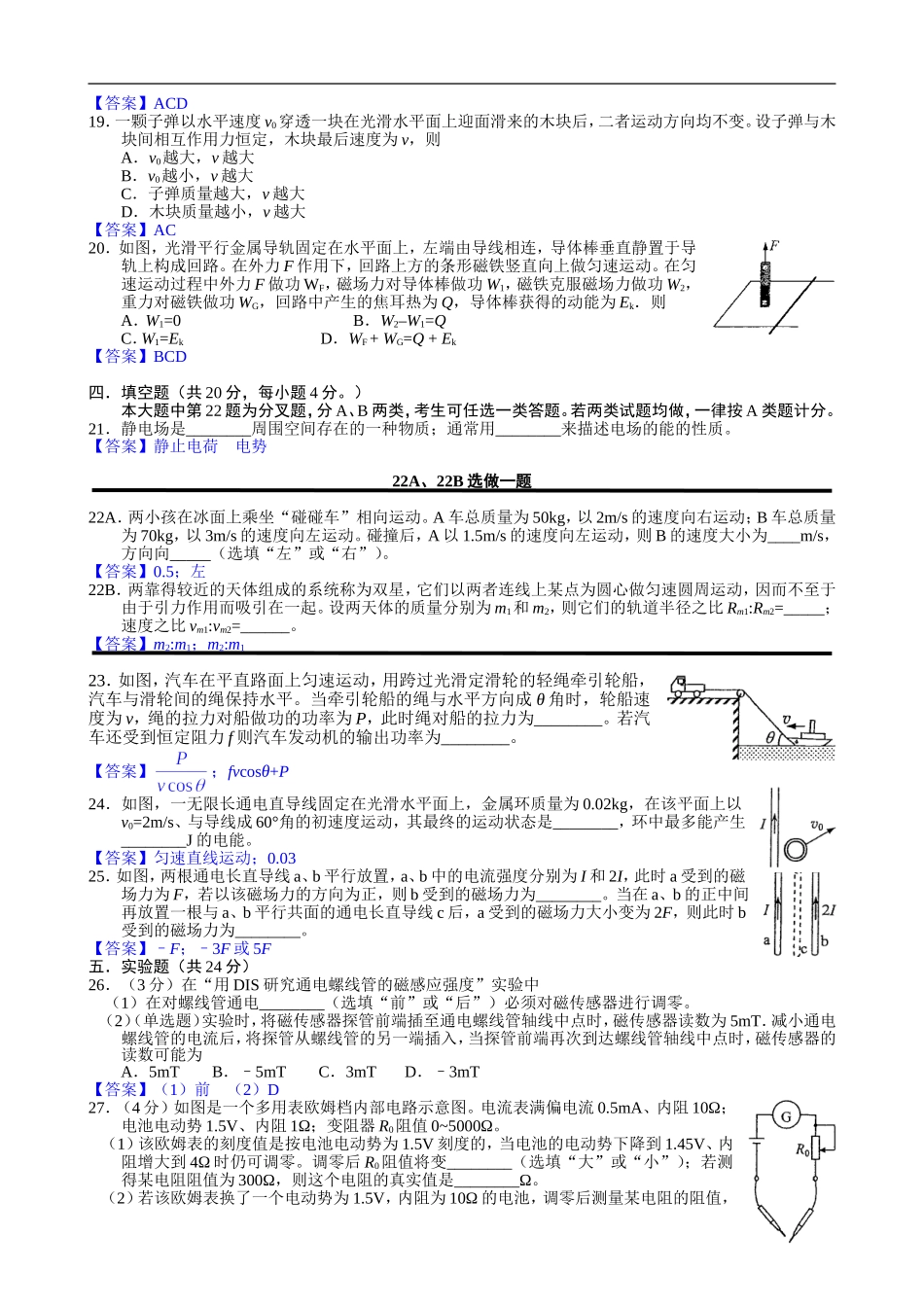2015年高考真题(上海卷)物理试题详尽解析(Word版)20150810_第3页