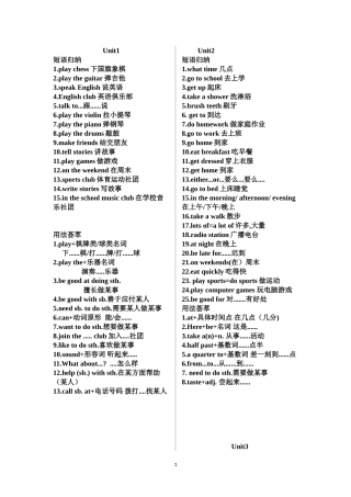 七年级下册重点短语和句型