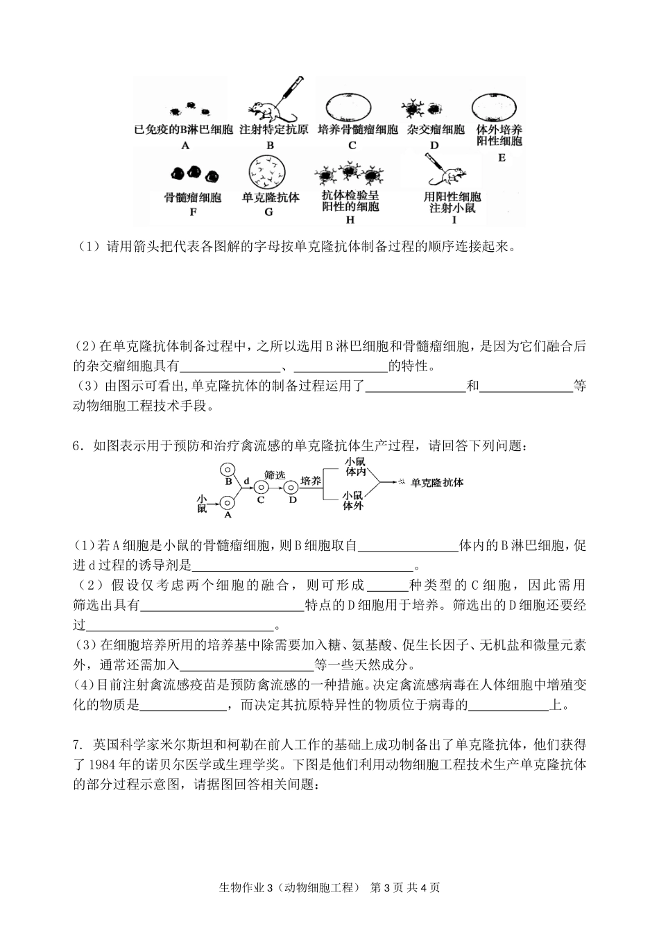生物作业4（动物细胞工程练习）_第3页
