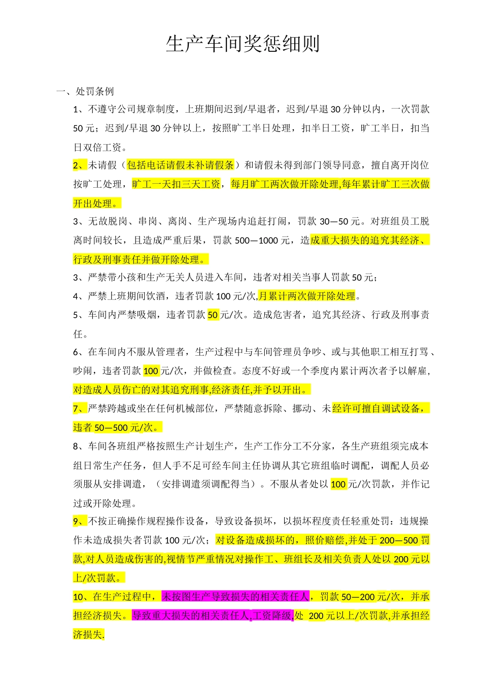 生产车间奖惩细则_第1页