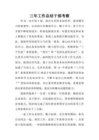 三年工作总结干部考察