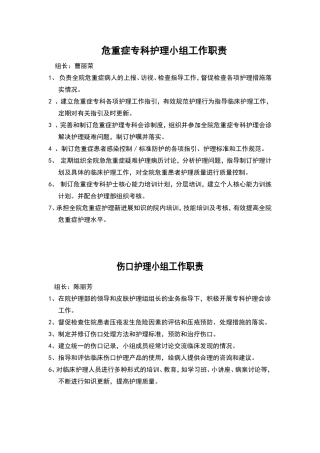 专科护理小组工作职责