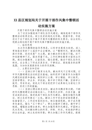 XX县区规划局关于开展干部作风集中整顿活动实施方案