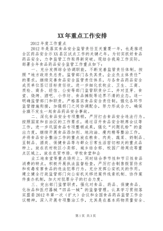 XX年重点工作安排