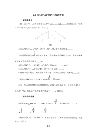 《30°,45°,60°角的三角函数值》综合检测1