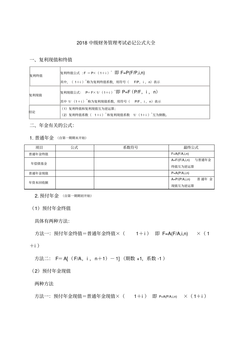 中年级财务管理考试必记公式大全_第1页