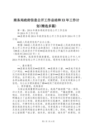 商务局政府信息公开工作总结和XX年工作计划(精选多篇)