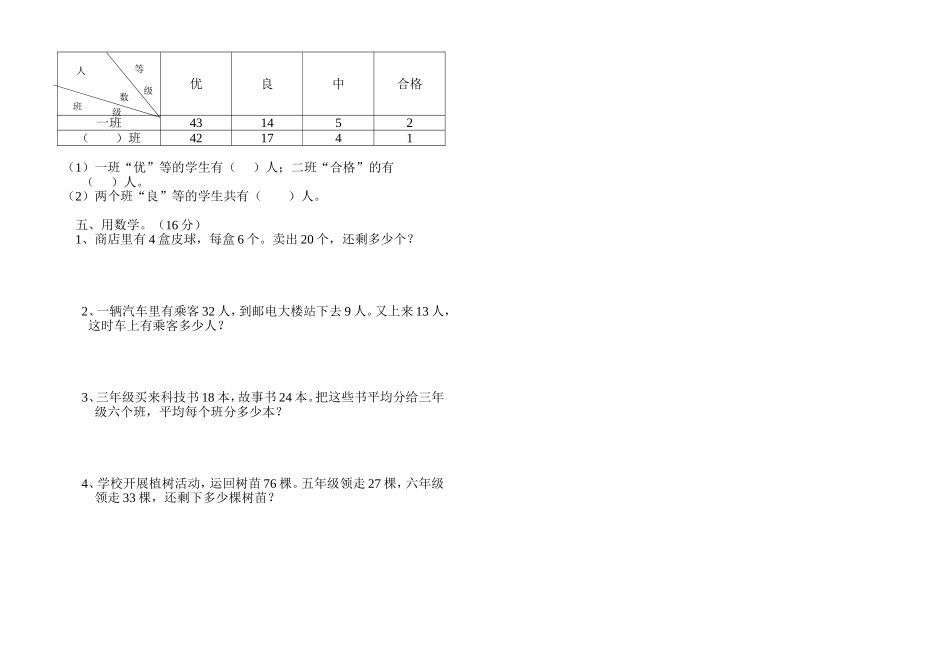 新人教版二年级数学下册册期末考试复习题2(已整理) (2)_第2页