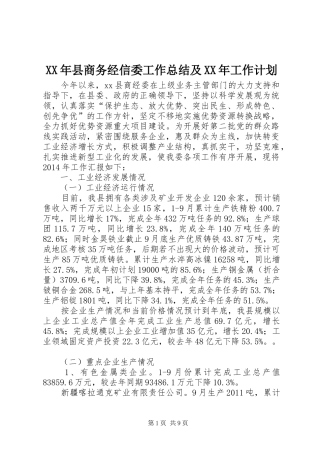 XX年县商务经信委工作总结及XX年工作计划