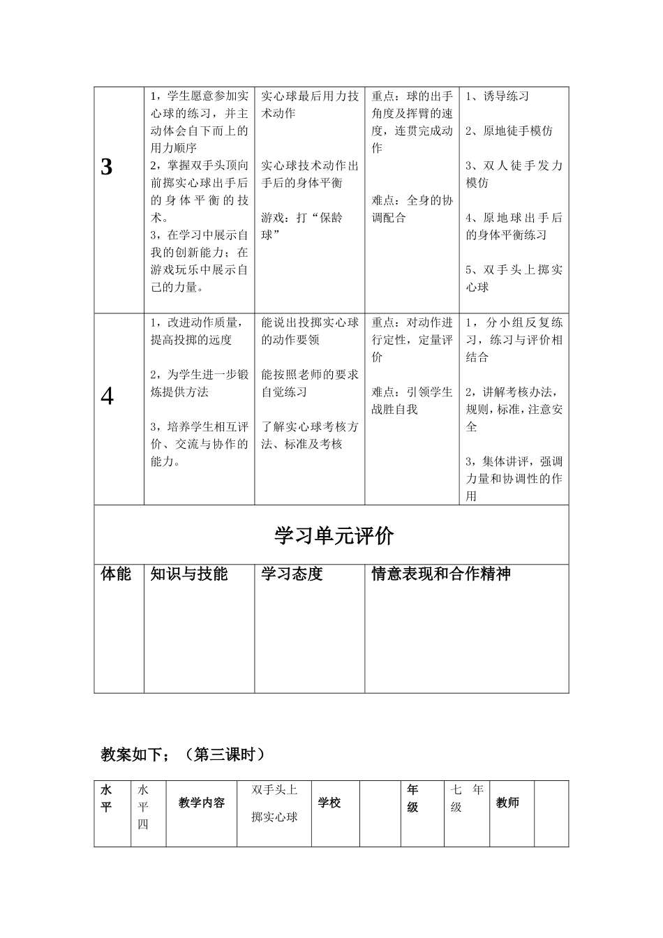 七年级实心球单元教学计划_第2页