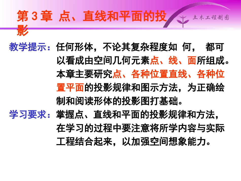 土木工程制图第三章点,直线和平面的投影_第1页