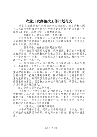 农业开发办整改工作计划范文