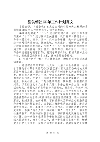 县供销社XX年工作计划范文