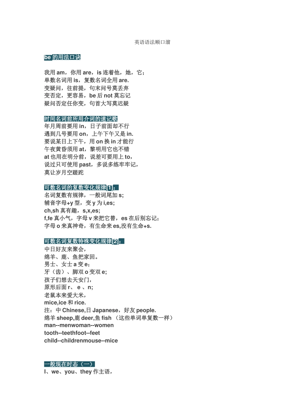 英语语法顺口溜_第1页