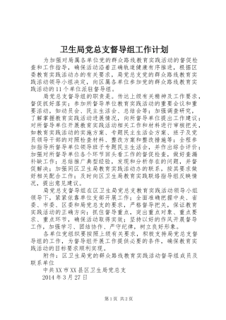 卫生局党总支督导组工作计划