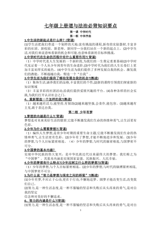 七年级上册道法必背知识要点