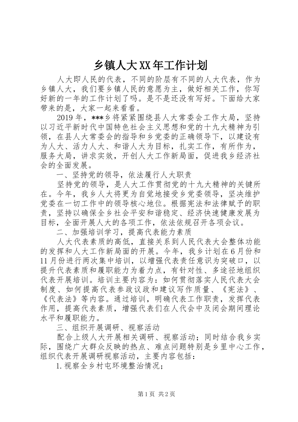 乡镇人大XX年工作计划_第1页