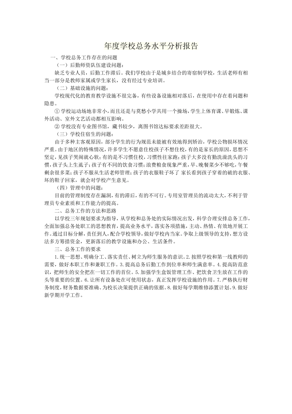 年度学校总务水平分析报告_第1页