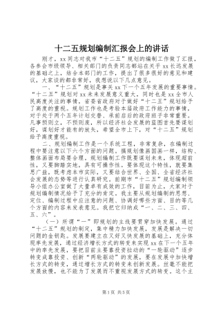 十二五规划编制汇报会上的讲话