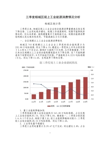 三季度相城区规上工业能源消费情况分析