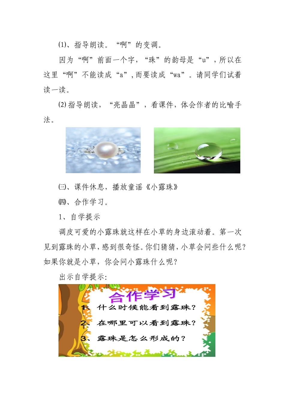道外正阳南小学李晶珠《露珠》教学设计_第3页