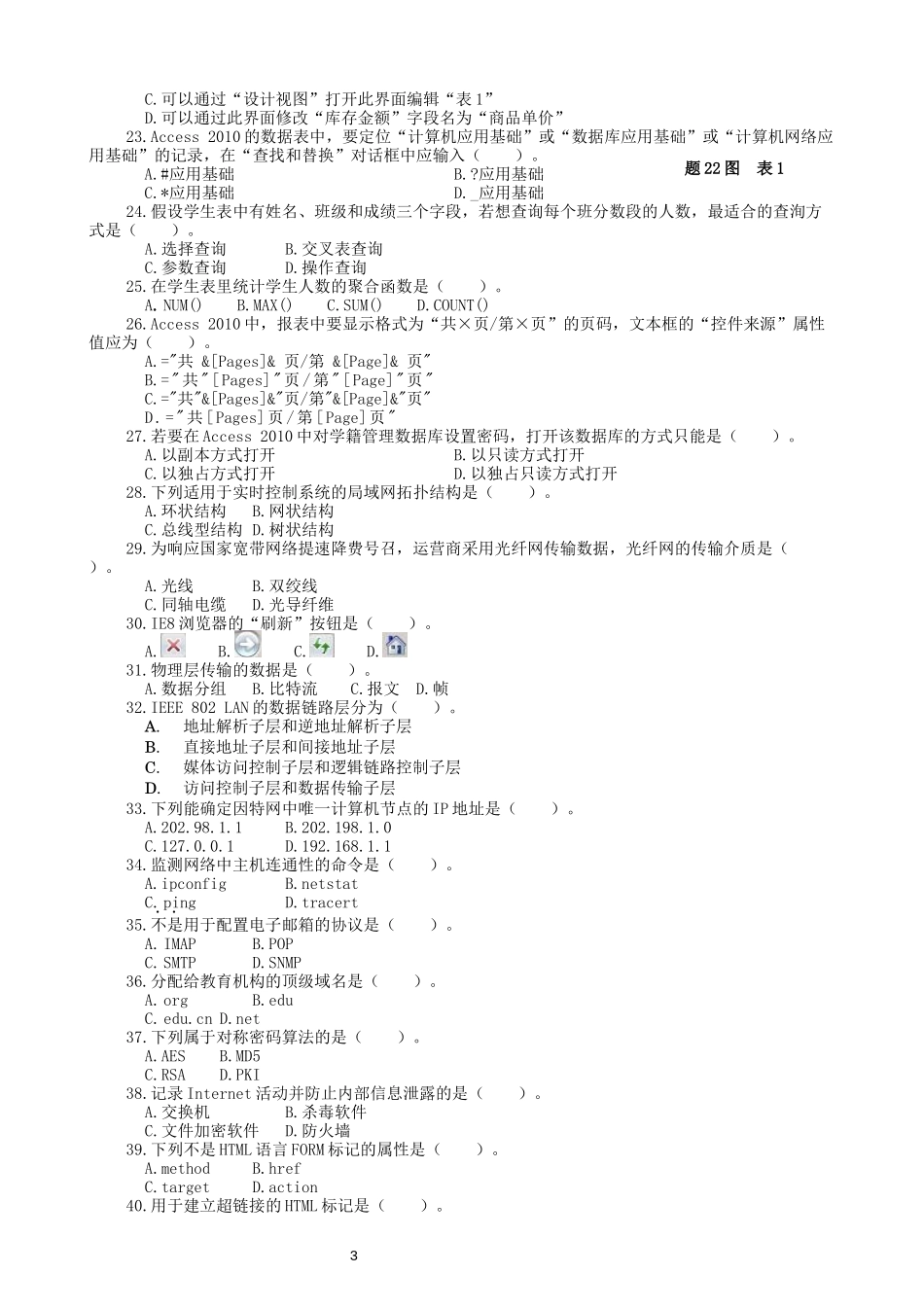 2017四川职教高考信息一类高考试题(附答案)_第3页