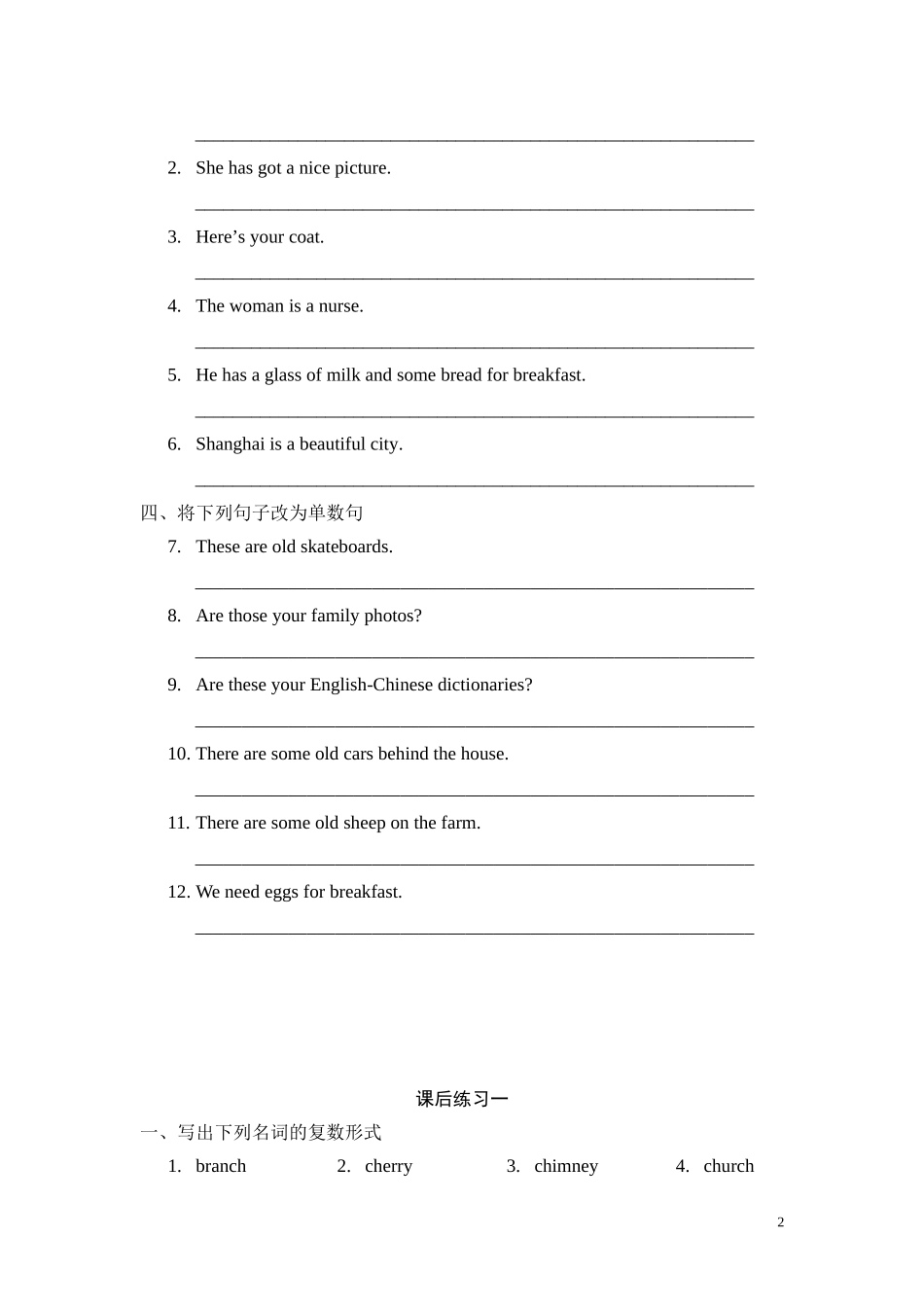 专项练习-名词的单复数练习_第2页