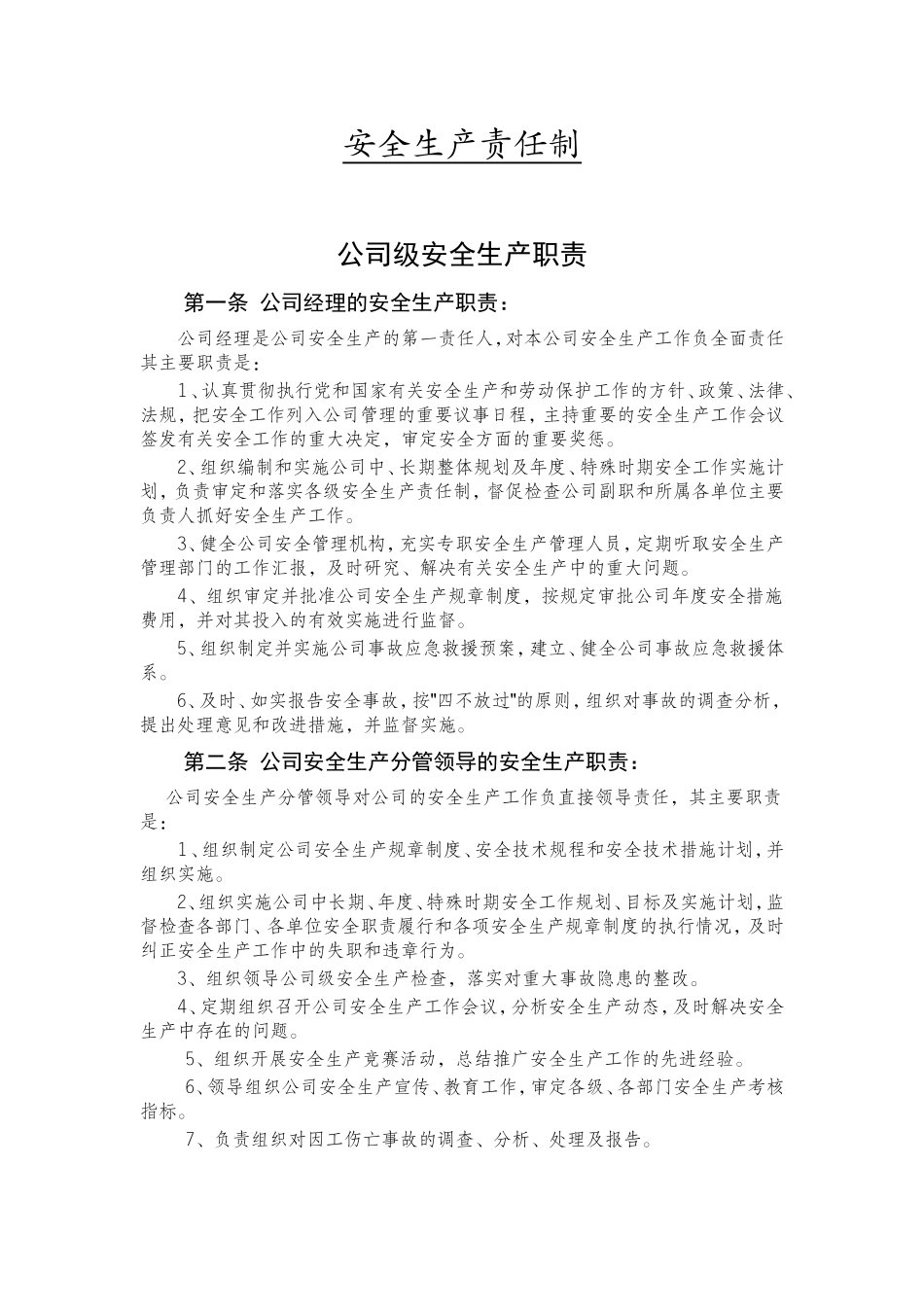公司各部门安全生产职责及责任制_第2页