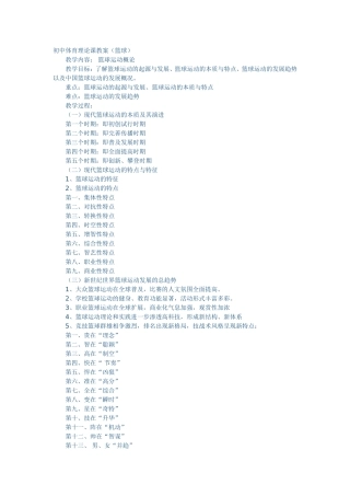 初中体育理论课教案（篮球