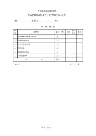中式烹调师高级评分记录表