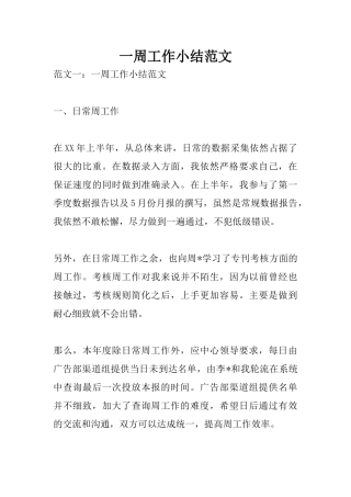 一周工作小结范文
