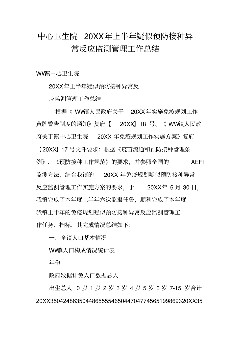 中心卫生院20XX年上半年疑似预防接种异常反应监测管理工作总结_第1页