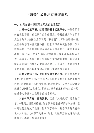 两委相互批评意见总结