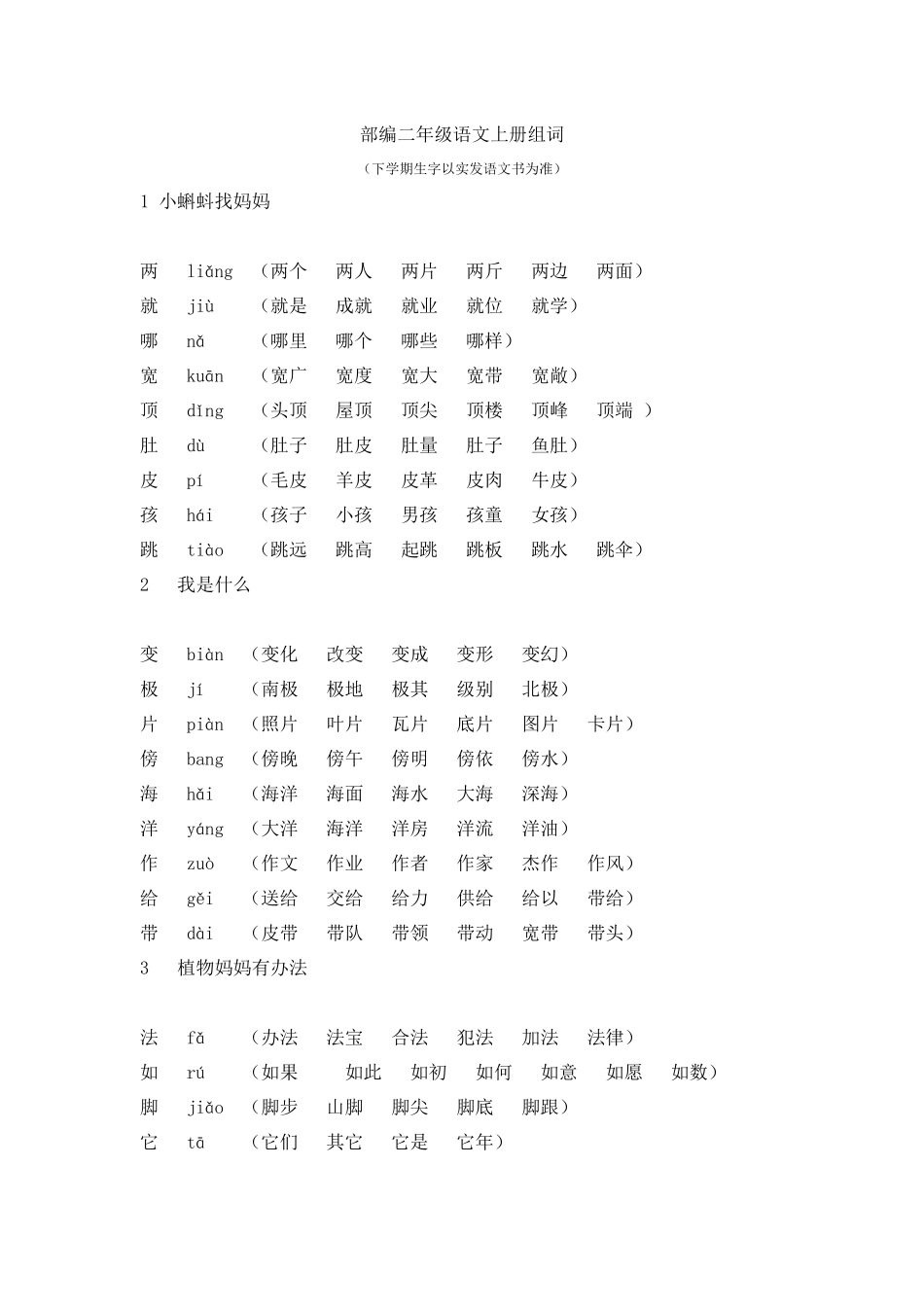 部编版二年级语文上册组词_第1页