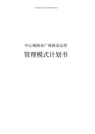 中心城商业广场商业运营管理模式计划书