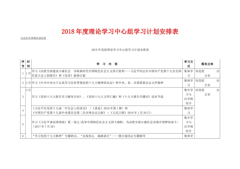 2018年度理论学习中心组学习计划安排表_第1页