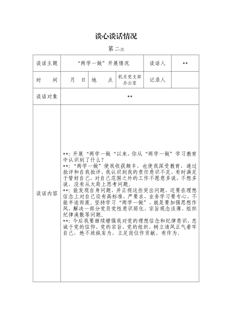 两学一做党建谈心谈话记录_第2页