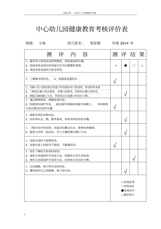 中心幼儿园健康教育考核评价表