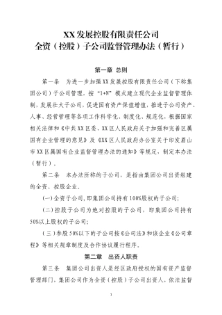 下属全资(控股)子公司监督管理办法(暂行)