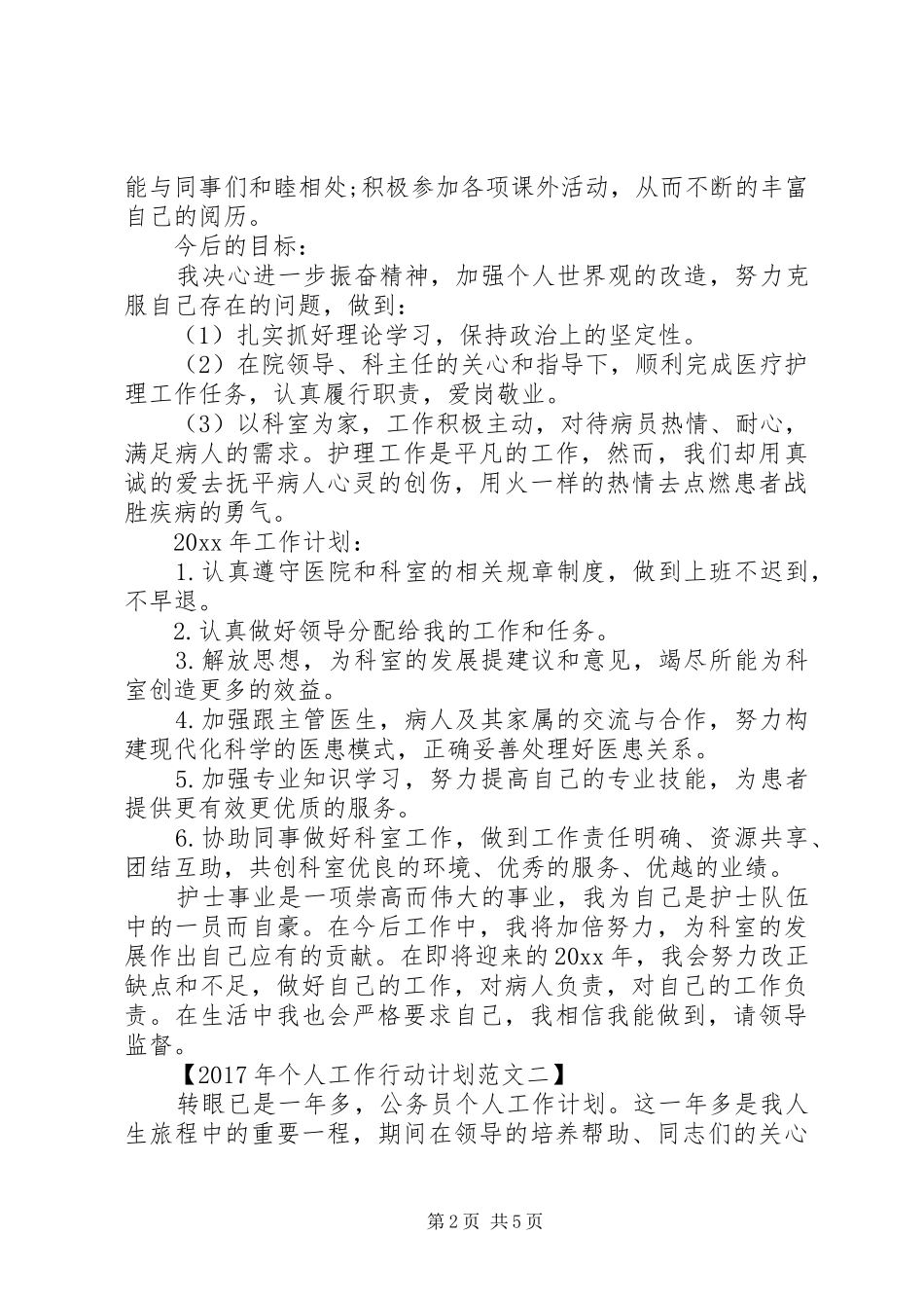 XX年个人工作行动计划_第2页