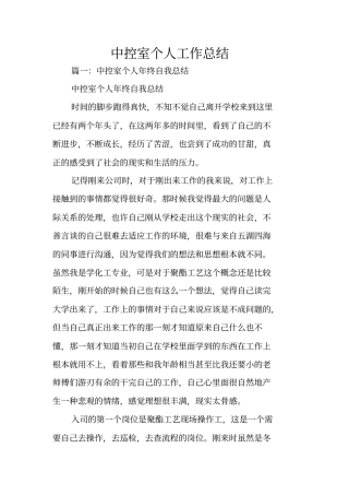 中控室个人工作总结