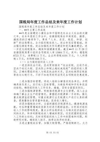 国税局年度工作总结及来年度工作计划