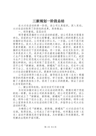 三新规划一阶段总结