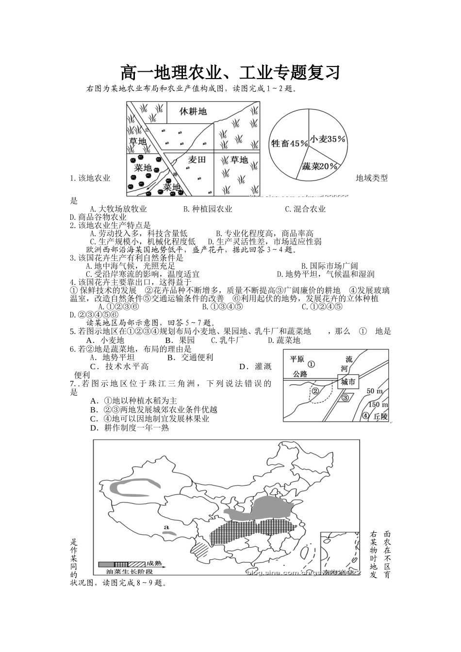 高一地理农业专题复习_第1页