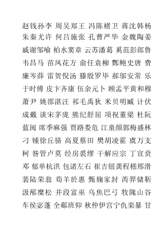 赵钱孙李周吴郑王冯陈楮卫蒋沈韩杨朱秦尤许何吕施张