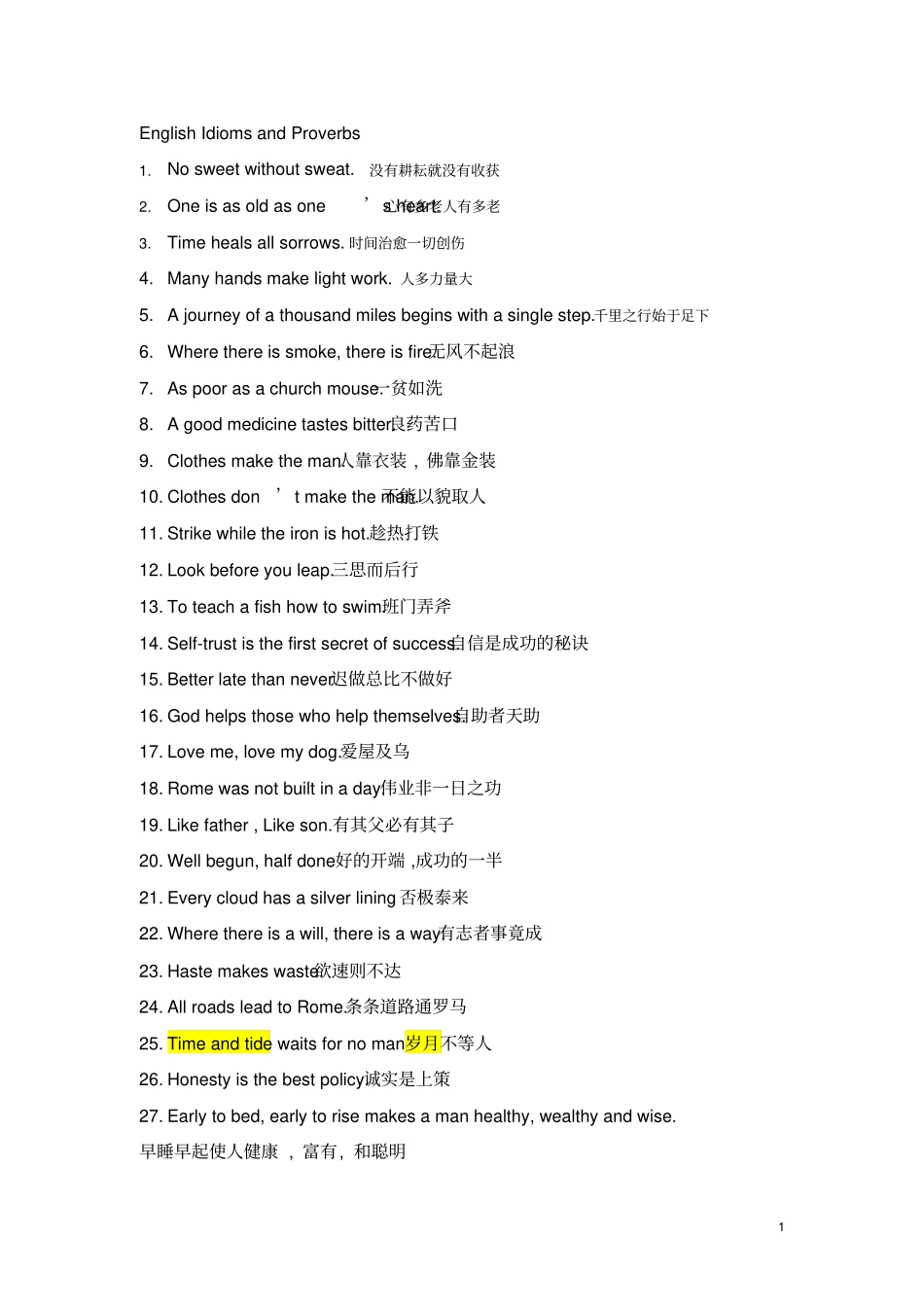 中文常用谚语翻译_第1页